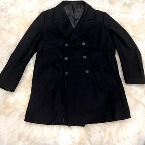 DKNY Men Double Breasted Long Wool Overcoat - Black